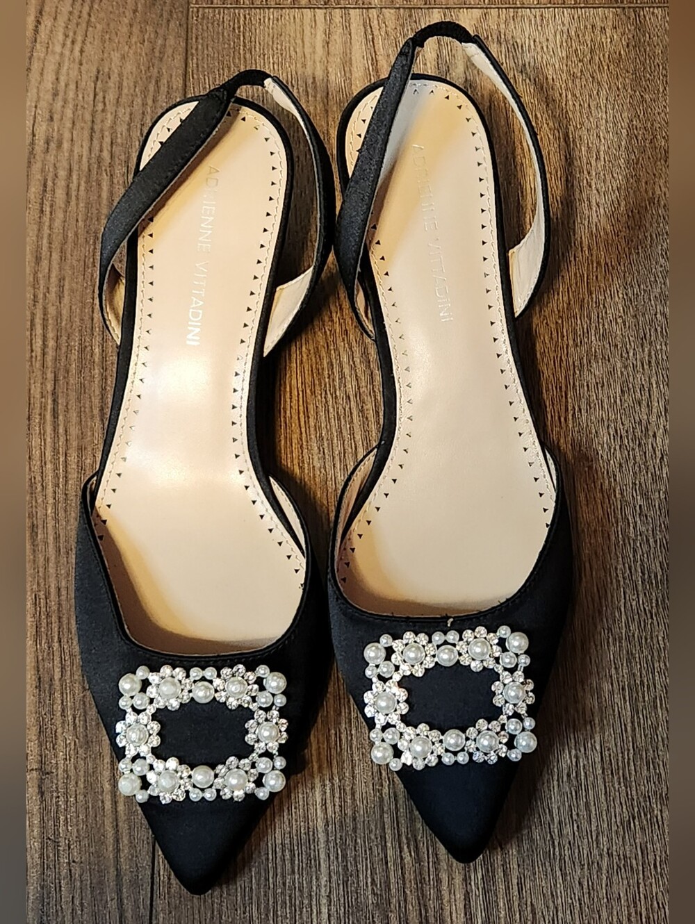 Adrienne Vittadini Black Pearl-Embellished Slingback Flats